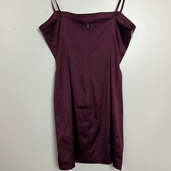 Sunday Best Shimmer Satin Square Neck 90s Style Mini Dress in Spiced Burgundy - Picture 15 of 17